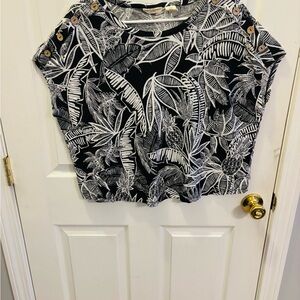 Christian Siriano Black and White Leaf Print Crop Top